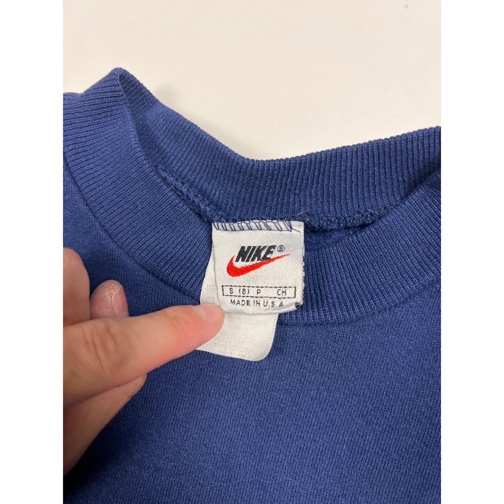 90s Nike Sweatshirt Kids Navy Vintage Made in USA Embroidered Swoosh Small 8 - Picture 2 of 6